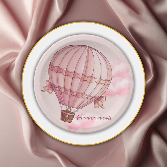 Abenteuer erwartet Pink Hot Air Ballon Baby Dusche Pappteller (Von Creator hochgeladen)