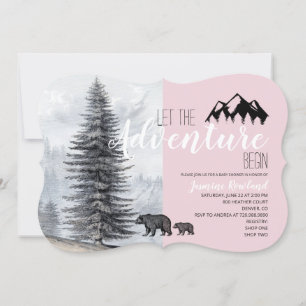Abenteuer erwartet Pink Woodland Bears Baby Dusche Einladung