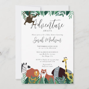 Abenteuer erwartet Safari-Tiere Baby-Party Einladung