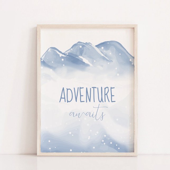 Abenteuer erwartet Script Winter Kinderzimmer Wall Poster (Adventure Awaits Script Winter Nursery Wall Decor)
