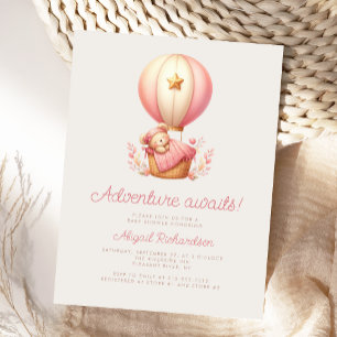 Abenteuer erwartet Teddybär-Mädchen-Baby-Party Postkarte