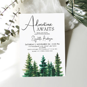 Abenteuer erwartet Wasserfarben Rustikaler Pinienj Einladung
