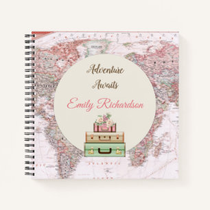 Abenteuer erwartet Welt Reisekarte Rosa Elfenbein  Notizbuch