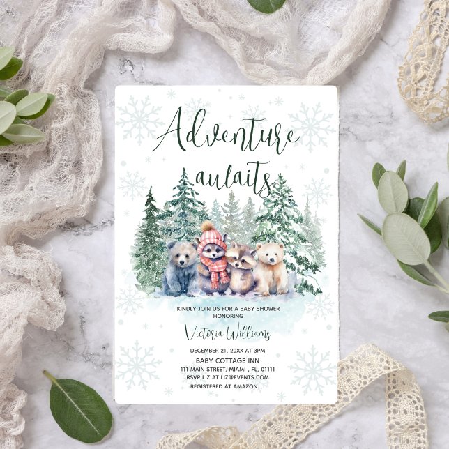 Abenteuer erwartet Winter Forest Animal Baby Showe Einladung (Von Creator hochgeladen)