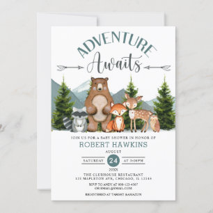 Abenteuer erwartet Woodland Animals Baby-Dusche Einladung
