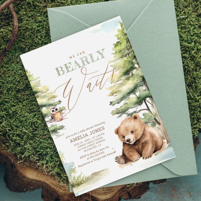 Abenteuer erwartet Woodland Teddy Bear Baby Shower Einladung (Von Creator hochgeladen)