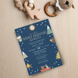 Abenteuer erwartet Woodland Twin Boys Baby Shower Einladung