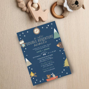Abenteuer erwartet Woodland Twin Boys Baby Shower Einladung