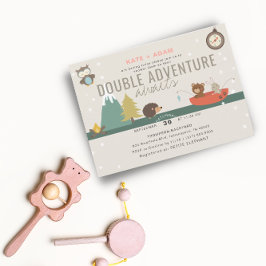 Abenteuer erwartet Woodland Twin Girls Baby Shower Einladung