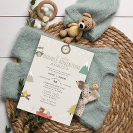 Abenteuer erwartet Woodland Twin Neutral Baby Show Einladung
