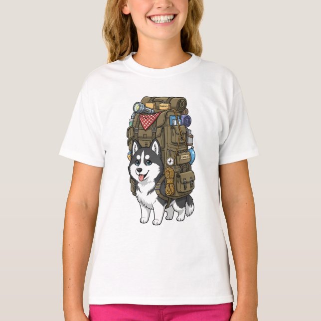 Abenteuer-Husky-Rucksack Kinder T-Shirt (Vorderseite)