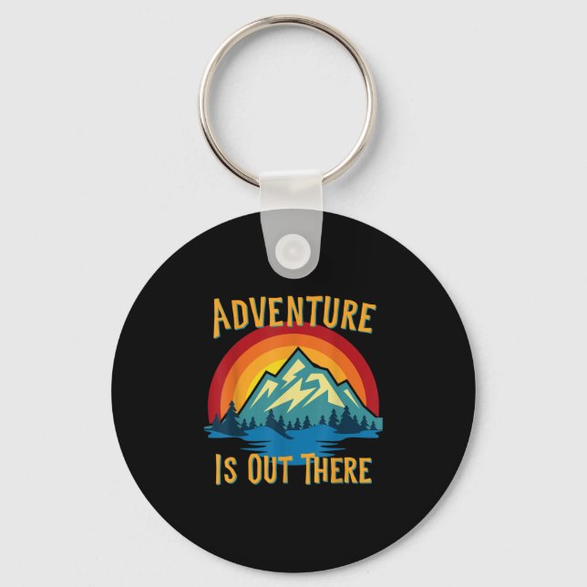 Abenteuer ist draußen Retro Sunset Mountains Schlüsselanhänger (Vorderseite)