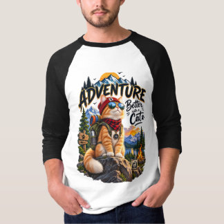 Abenteuer-Katzen-Berg-Camping-Orange-Tabby T-Shirt