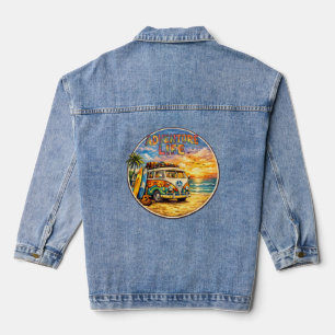 Abenteuer Leben Retro Hippie Strand Sonnenuntergan Jeansjacke