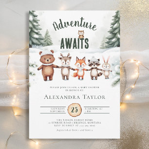 Abenteuer Niedliche Woodland Tiere Winter Baby Dus Einladung