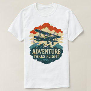 Abenteuer nimmt Flug Retro-Flugzeug Art T-Shirt