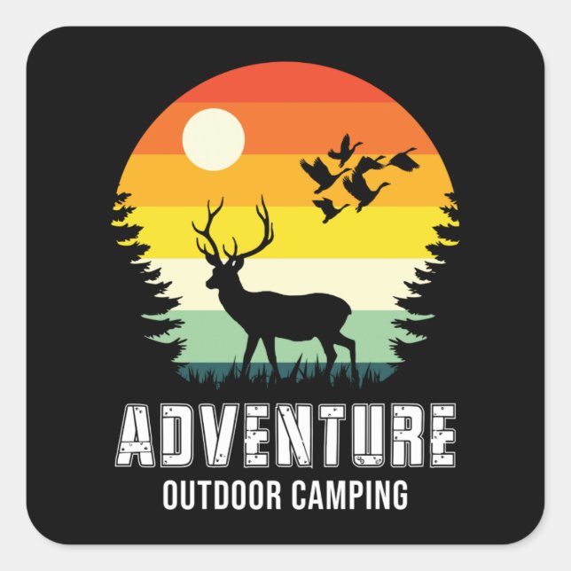 Abenteuer Outdoor Camping Bären und Wald Quadratischer Aufkleber (Vorderseite)