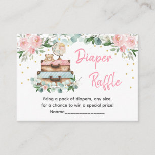 Abenteuer-Reise Rosa Florales Babywindel-Raffle Begleitkarte