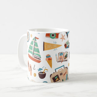 Abenteuer-Reise-Segelboot, Kompass und Urlaub Kaffeetasse