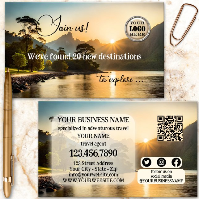 Abenteuer-Reiseagent Moderne QR-Code Visitenkarte (Exotic destination adventure travel agent or agency business card)
