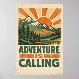 Abenteuer ruft — Vintage-Bergposter Poster