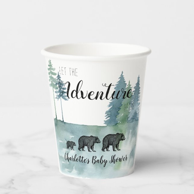 Abenteuer Rustikale Aquarellbären Kinderdusche Pappbecher (Vorderseite)