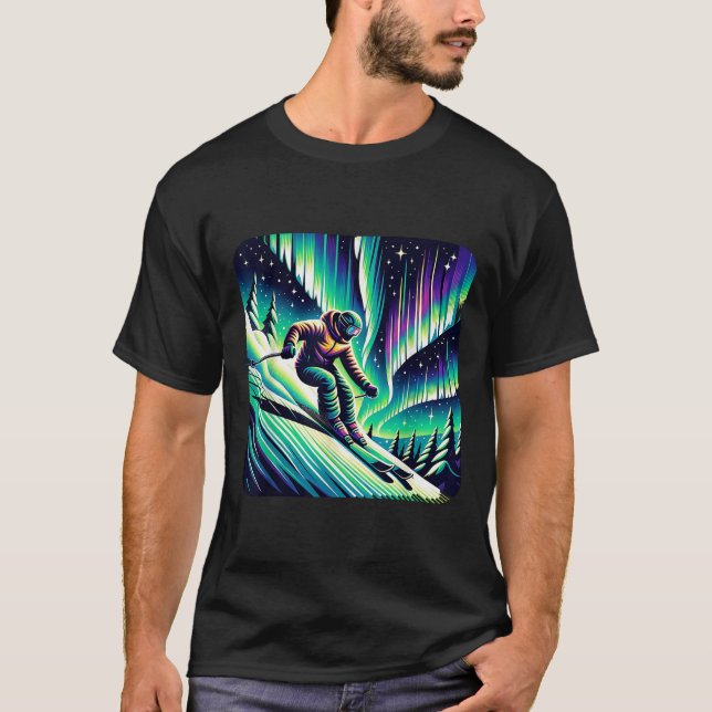 Abenteuer Skifahren unter Nordlicht T-Shirt (Vorderseite)