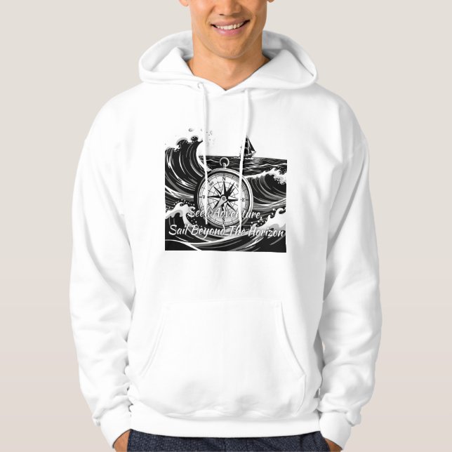 Abenteuer suchen, über den Horizont segeln Hoodie (Vorderseite)