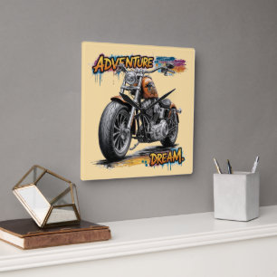 Abenteuer Traumfahrt – Vintage Chopper Motorrad Quadratische Wanduhr