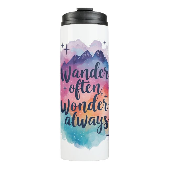 Abenteuer- und Exploration-Typografie Thermosbecher (Vorderseite)