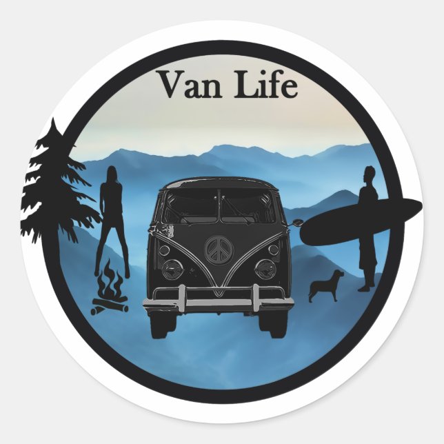 Abenteuer Van Life Runder Aufkleber (Vorderseite)