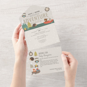 Abenteuer Wald Bücher Neutral Navy Baby Shower All In One Einladung