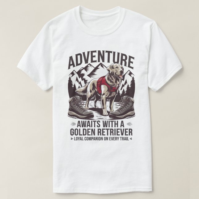 Abenteuer Wandern mit Golden Retriever Design T-Shirt (Design vorne)