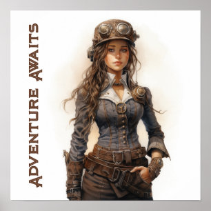 Abenteuer warten auf die steampunk-inspirierte jun poster