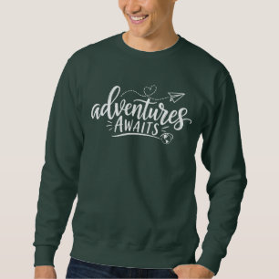 Abenteuer warten auf Forest Green Minimalist Reise Sweatshirt