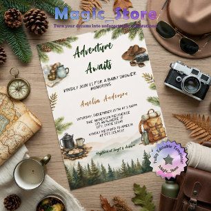 Abenteuer warten Baby- Shower Camping Berg Einladung