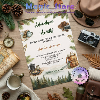 Abenteuer warten Baby- Shower Camping Berg Einladung