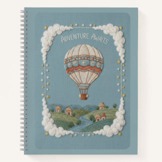 Abenteuer warten bestickter Heißluftballon Notizbuch