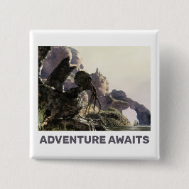Abenteuer warten. Fantasielandschaft Button