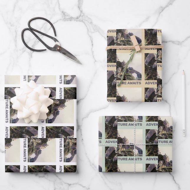 Abenteuer warten. Fantasielandschaft Geschenkpapier Set (Vorderseite)
