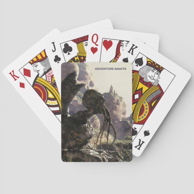Abenteuer warten. Fantasielandschaft Spielkarten (Rückseite)