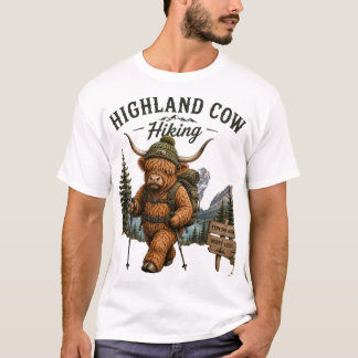 Abenteuer warten: Highland-Cow-Hiking-Grafik-Desig T-Shirt