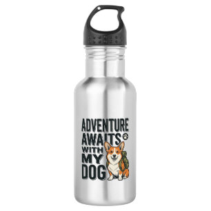 Abenteuer warten mit meinem Hund Vintage-Wanderdes Edelstahlflasche