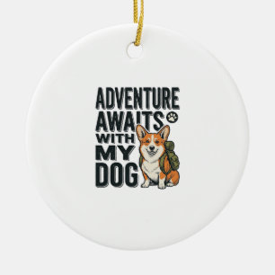 Abenteuer warten mit meinem Hund Vintage-Wanderdes Keramik Ornament