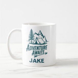 Abenteuer warten Personalisierter Camping-Kaffee Kaffeetasse