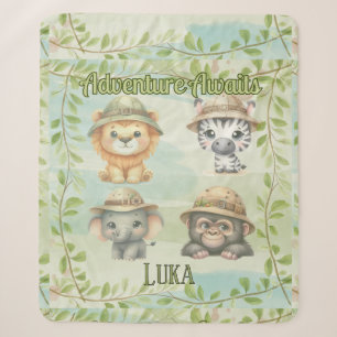 Abenteuer warten Personalisierter Safari-Wald Baby Sherpadecke