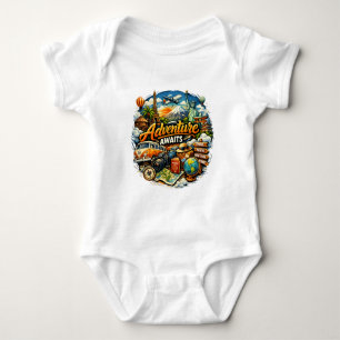 Abenteuer warten Reisecollage Vintage-Urlaub Baby Strampler