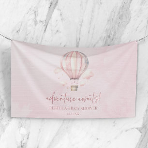 Abenteuer warten! Rosa Heißluftballon-Baby-Party Banner