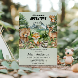 Abenteuer wartet auf die Wald-Babyparty-Einladung  Einladung