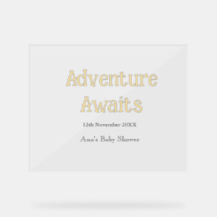Abenteuer wartet Baby-Party Name Datum Pastell Acrylschild